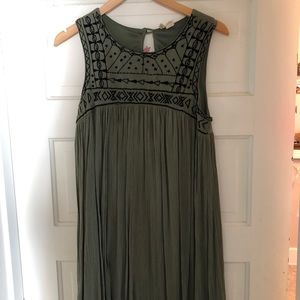 Olive and black embroidered sleeveless dress